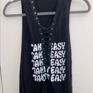 0/S Don’t Ask Why Take it Easy lace up tank